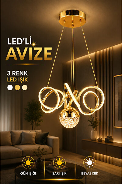 NisaLuce Viento led avize Altın •• Modern Ledli Avize Salon Avizesi Antre Hol...