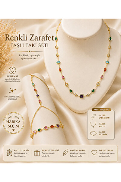 Genel Markalar Aurora Renkli Zirkon Taşlı Gold Kaplama Kolye & Şahmeran Bilek...