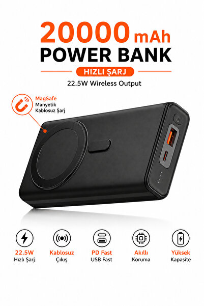 Ayers 20000 mAh Manyetik Kablosuz Powerbank, 22.5W Hızlı Şarj Destekli Taşına...