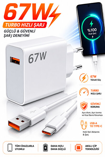 AYDIN GSM Xiaomi 67w Uyumlu Set Şarj Aleti Android Uyumlu Hızlı Şarj Gösterge...