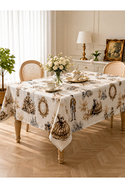 Luxoras Home Duck Kumaş Vintage Fransız Şato Desenli Dekoratif Masa Örtüsü