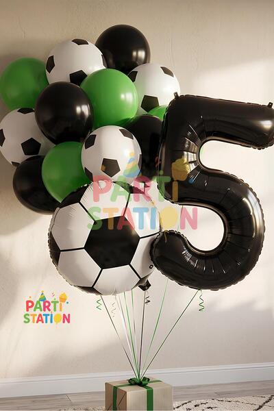 Parti Station Futbol Topu Maç 5 Yaş Balon Set Futbol Topu Maç Konsept Doğum G...