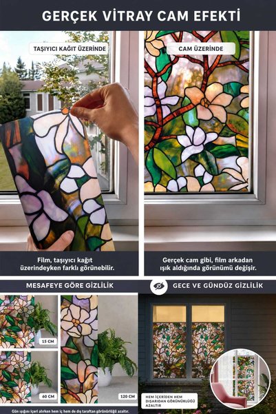 Deconitte Patterned Stained Glass Look Static Glass Film 60X100 cm – Non-Adhesive Decorative Window Film