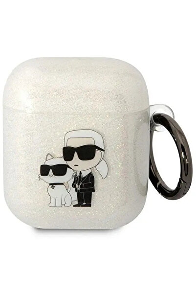 Karl Lagerfeld KLA2HNKCTGT Husă transparentă cu sclipici Karl pentru Airpods ...