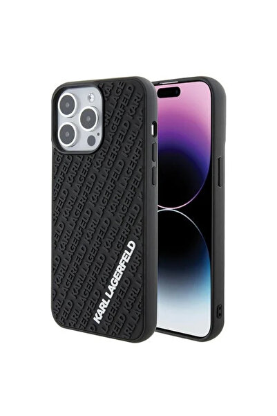 Karl Lagerfeld Husă 3D din cauciuc cu logo-uri multiple pentru iPhone 15 Pro ...