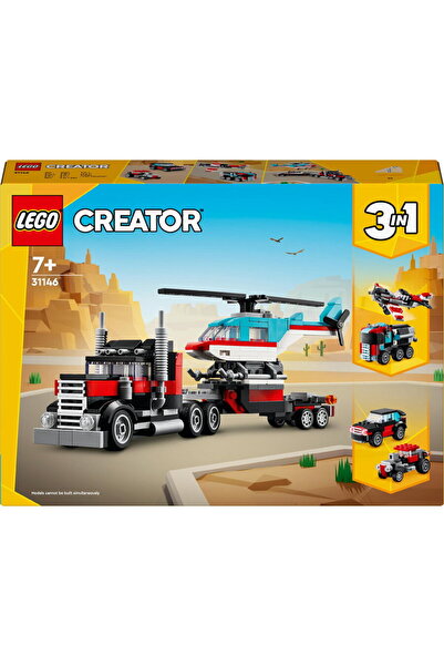 LEGO Creator 3 in 1, Camioneta-platforma cu elicopter, 270 piese
