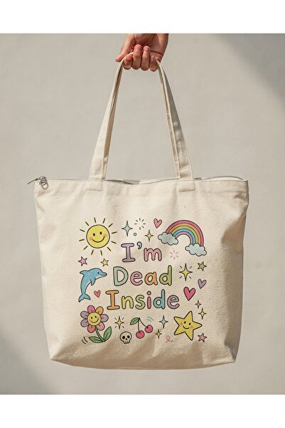 buzagi tasarım ürünleri I'M Dead Inside Zippered Lined Gusseted Canvas Bag 35...