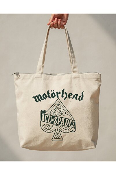 buzagi tasarım ürünleri Motörhead Zippered Lined Gusseted Canvas Bag 35 X 40 cm