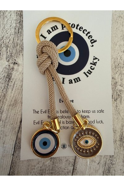 Talia&Talia Beige Color Evil Eye Bead Keychain