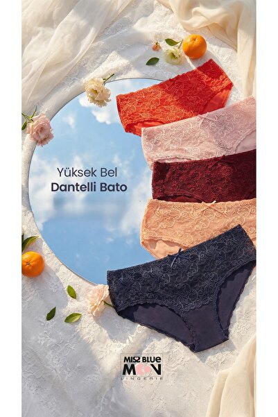 missblue moon Yüksek Bel Dantelli Bato 5'li Külot 5600-1