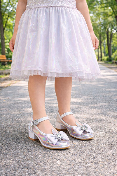 Kiko Kids Asel Kız Çocuk Simli Topuklu Abiye Şeffaf Ayakkabı