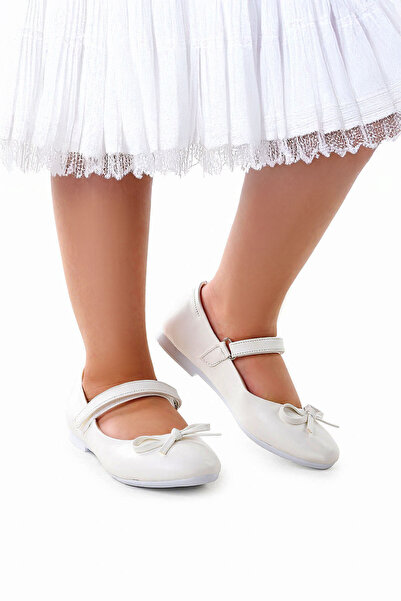 Kiko Kids Barbe Cilt Fiyonklu Cırtlı Kız Çocuk Babet Ayakkabı