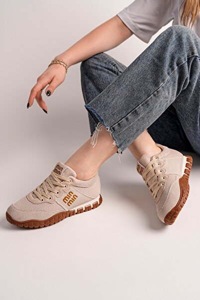 SEFERİ Women's Beige Colored Comfortable Sole Lace-Up Ballerina Casual Sports...
