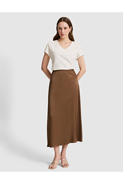 Pierre Cardin Dark Brown A-Line Satin Woven Skirt 50318241-Vr084