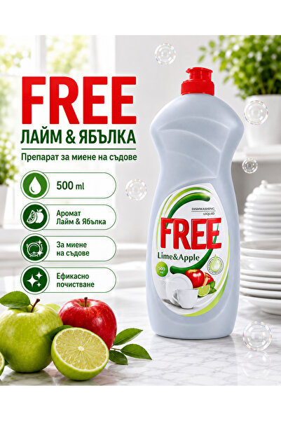 FREE Detergent de vase Lime & Apple, detergent lichid, 500 ml