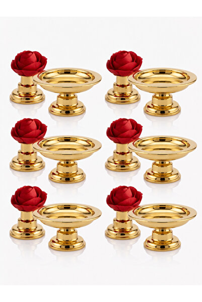 hopsepete 6'lı Gold Ayaklı Mini Lokumluk Sunumluk Seti Güllü Kahve Yanı Söz N...