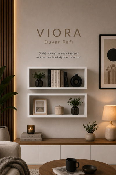 Atlanta Home Viora 2'li Duvar Rafı Dekoratif Kitaplık Raf Modern Duvara Monte...