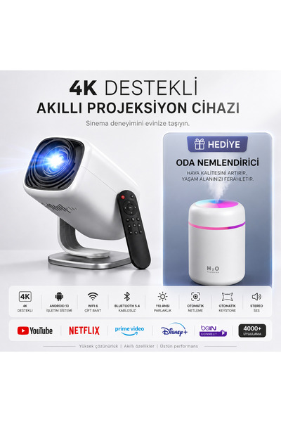 TARÇIN 4K Destekli Yeni Nesil Taşınabilir Akıllı Projektör -Oda Nemlendirici ...
