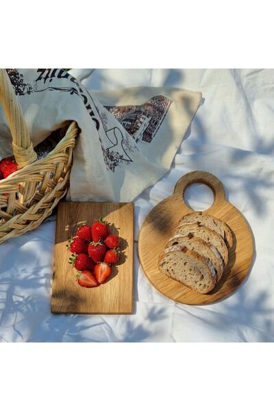F&S WoodArt 2 Li Set Doğal Ahşap Mutfak Kesme Sunum Et Ekmek Doğrama Tahtası ...
