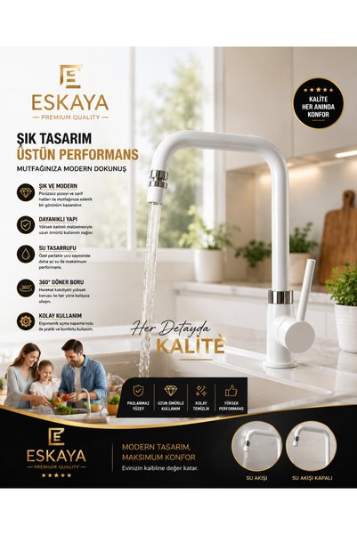ESHOME White Chrome Delta Kitchen Sink Faucet with Movable Head 2 Years Warranty