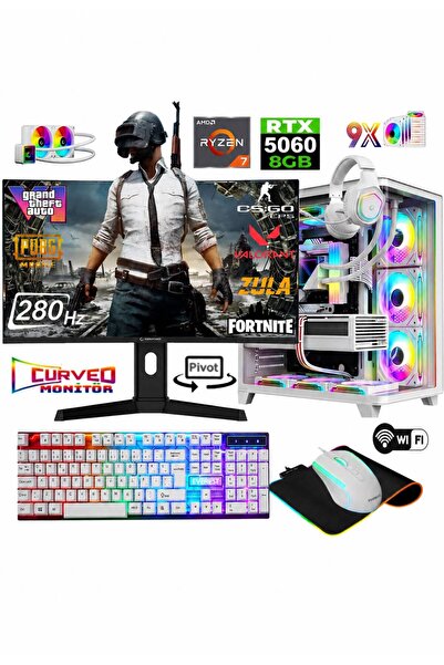 Apphirex TCW1 Ryzen 7 5700X 32GB 1TB M.2 SSD RTX5060 27'' 300HZ Curved Sıvı S...