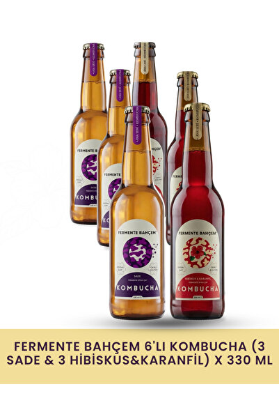 Fermente Bahçem 6'lı Kombucha (3 Sade & 3 Hibiskus&Karanfil) x 330 ml