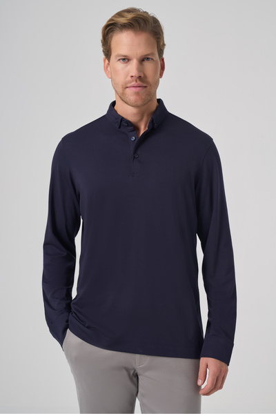 Morven Hanorac pentru bărbați, albastru marin, cu guler polo, din raion, tricou