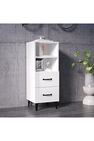 Concept Servantă, alb extralucios, 34,5x34x90 cm, lemn prelucrat