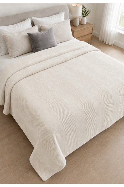LALHOME Line Wellsoft Double Jacquard Blanket Cream