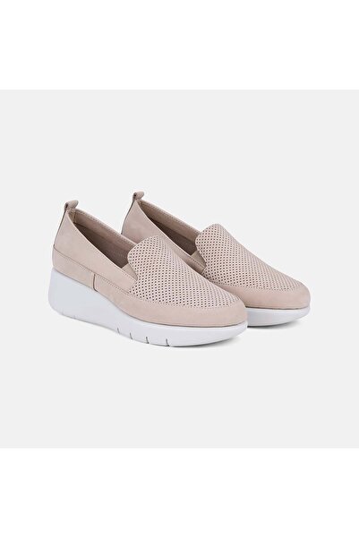Desa Women's Beige Desacomfort Perforated Leather Casual Shoes with Padded Heels