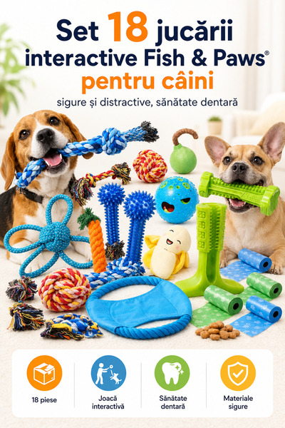 Fish & Paws Set 18 jucării interactive Fish & Paws® pentru câini, sigure și d...
