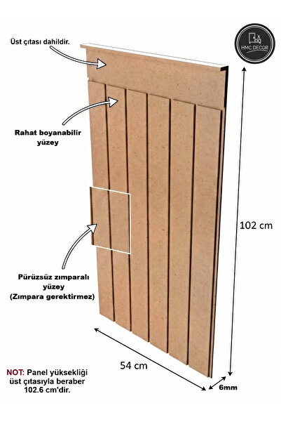 HMC DECOR Mdf Cnc Işlemeli Dekoratif Boyanabilir Duvar Paneli(102X54CM) (6MM)...