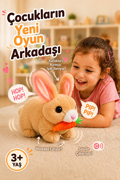 Önder Pilli Hareketli Peluş Tavşan Havuçlu Yürüyen Sesli Oyuncak Tavşan Çocuk...