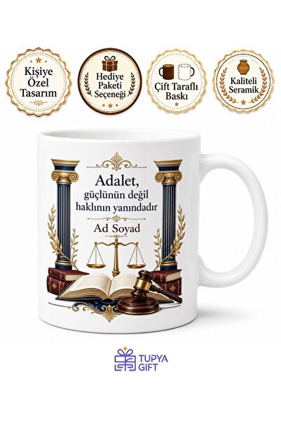 Tupya Gift Hakim İçin Karışık Desenli Baskılı Kupa Bardak Meslek Hediyesi Ada...