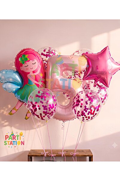 Parti Station Peri Kızı Yıldız 5 Yaş Balon Set Demet Balon Folyo Set Peri Kız...