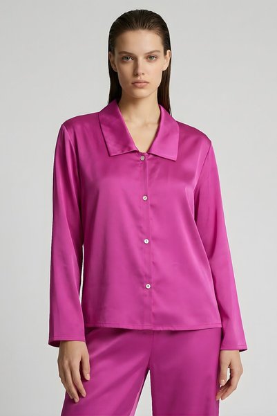 Feu De Elu Set de pijamale lungi din satin Amoris Fuchsia