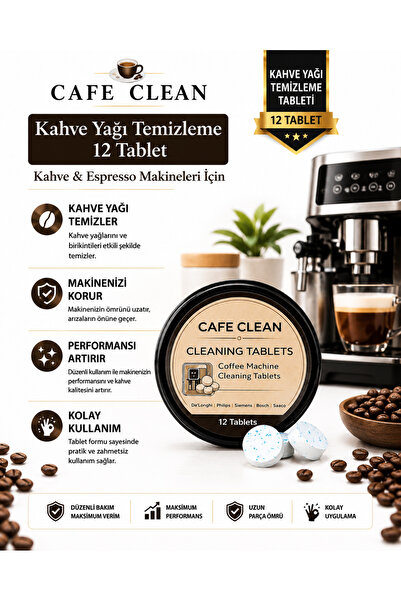 cleanova Kahve & Espresso Makinesi Temizlik Tableti 12’li Kahve Yağı Temizley...