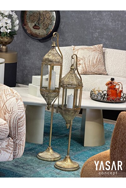 YASAR CONCEPT Rustlume Ayaklı Metal Yer Feneri Set 25x95 Cm ve 25x108 Cm