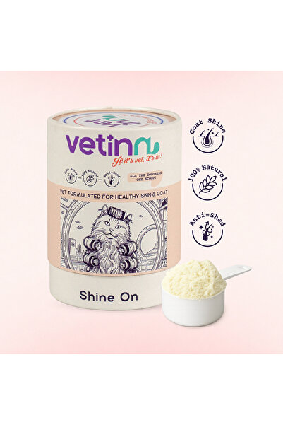Vetinn Shine On - Kedi Deri ve Tüy Sağlığı Destekleyici, Toz Form, Dökülme Ka...