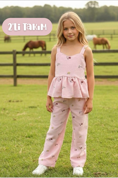 Hilal Akıncı Kids Girls' Giped Floral Embroidered Strappy Set