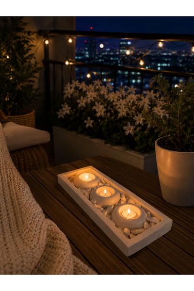 Betohome Design TEA LİGHT 3'LÜ MUMLUK DEKORATİF ÇAKIL TAŞLARI İLE MUMLUK SETİ