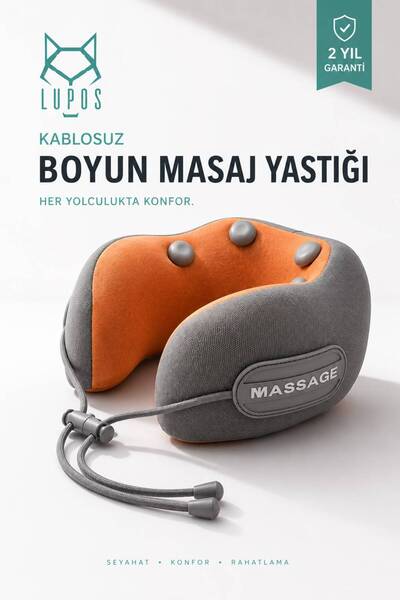 Lupos Masaj Yapan Seyahat Yastığı Isı Destekli Şarjlı Mikrofiber