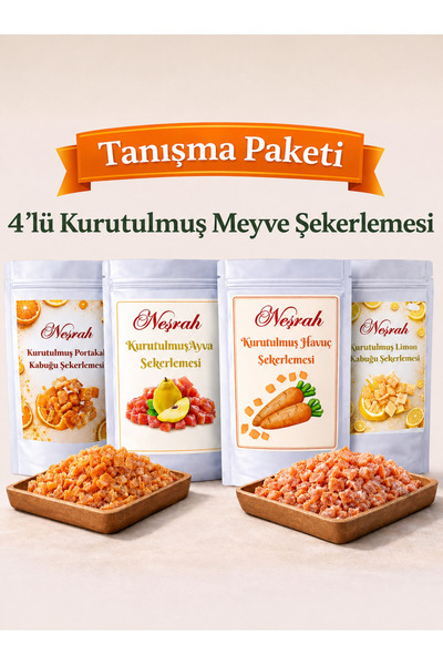 NEŞRAH Kurutulmuş Meyve Şekerlemesi Tanışma Paketi 100grx4 (Portakal Kabuğu,L...