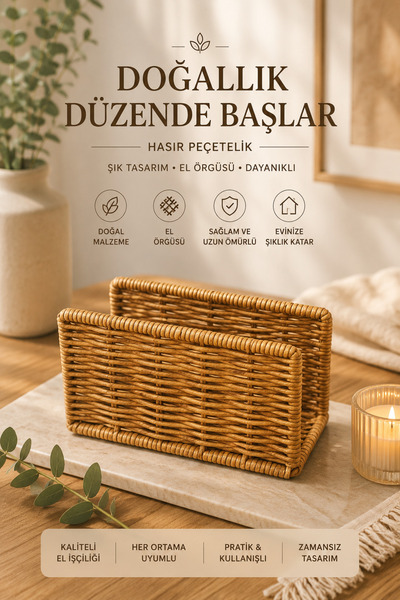 YzHome Rattan Wicker Napkin Holder Storage Square Organizer