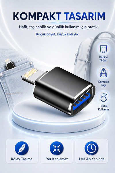 TrkTech iPhone iPad Uyumlu Lightning to USB 3.0 OTG Çevirici Dönüştürücü Flash Bellek Fotoğraf Video Dosya Aktarım Adaptörü