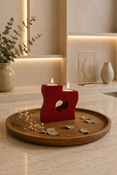 Aksesuar Kuşu Kalpli 2 Parça Dekoratif Tealight Mumluk Kalın Büyük Boy Ev Dek...
