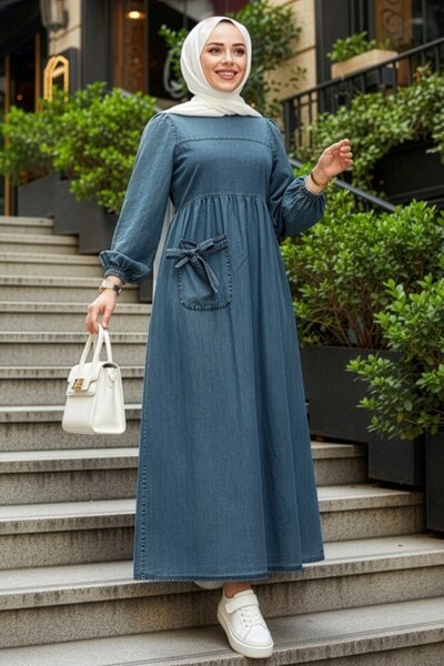 N.S NEVA STYLE Pocket Detail Dark Blue Modest Denim Dress 19160KM