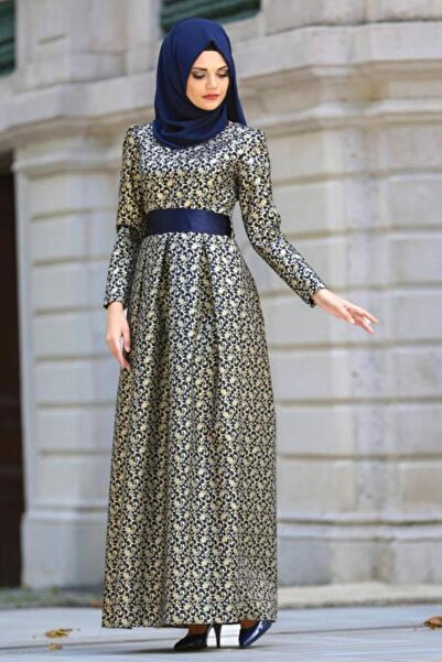 Neva Style فستان سهرة جاكار باللون الأزرق الداكن 24415L