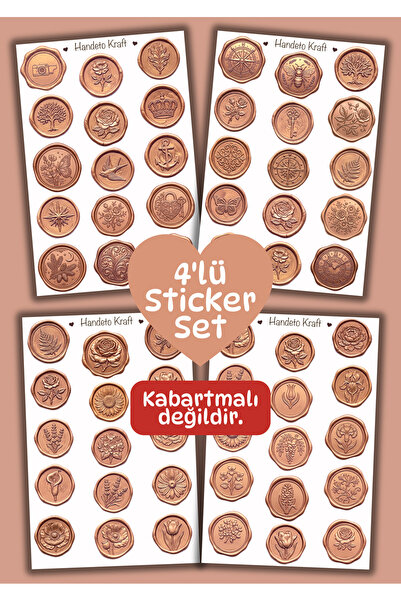 Handeto Kraft 4'lü Mum Mühür Görünümlü Rose Gold Desen Sticker Seti Bullet Jo...
