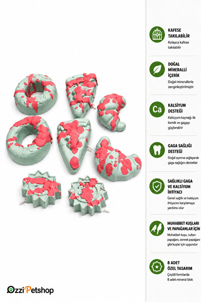 ozzipetshop Muhabbet Kuşu Gaga Taşı 8 Adet Çift Meyveli Mineral Blok Papağan ...